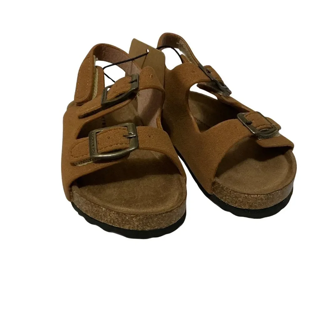 Lucky Brand Kids Sandals 9M Brown Suede Soft Cork Footbed Buckle Straps